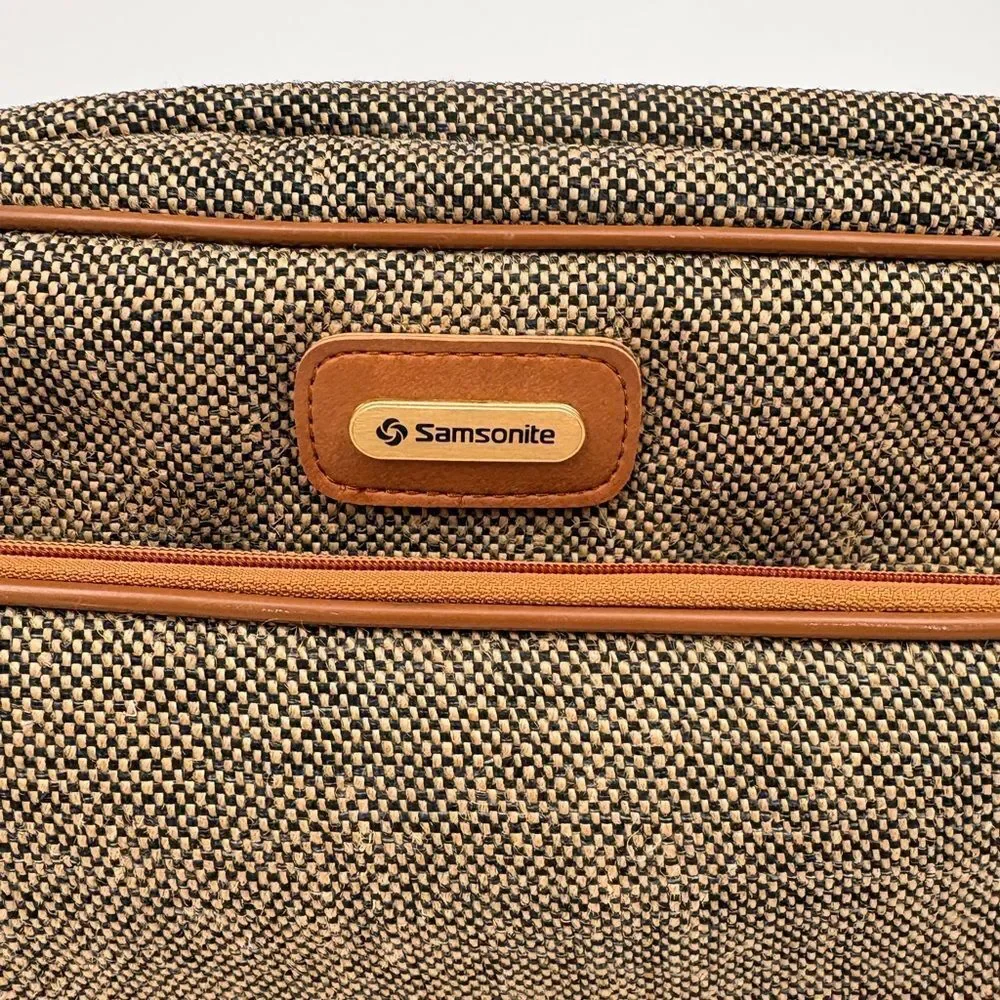 Samsonite Shoulder Bag Briefcase Laptop Travel Tan Zip Closure Footed Carry On